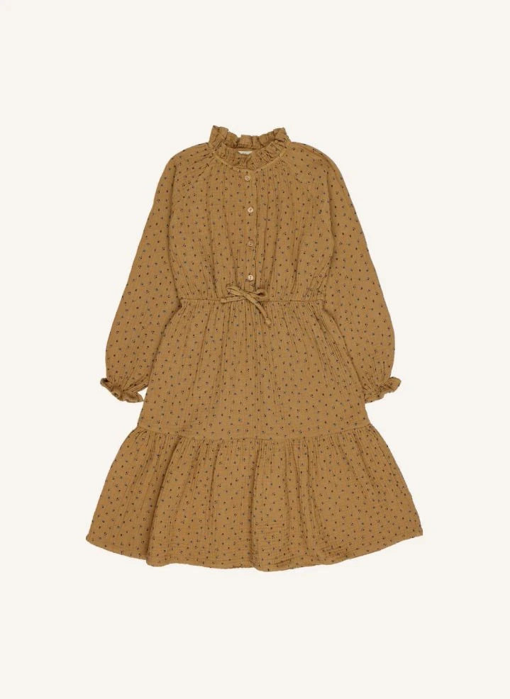 Búho - Vestido con volantes de gasa de algodón orgánico | Ocre