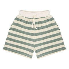 Jenest - Pantalones cortos de toalla de algodón orgánico a rayas Robin | Caqui