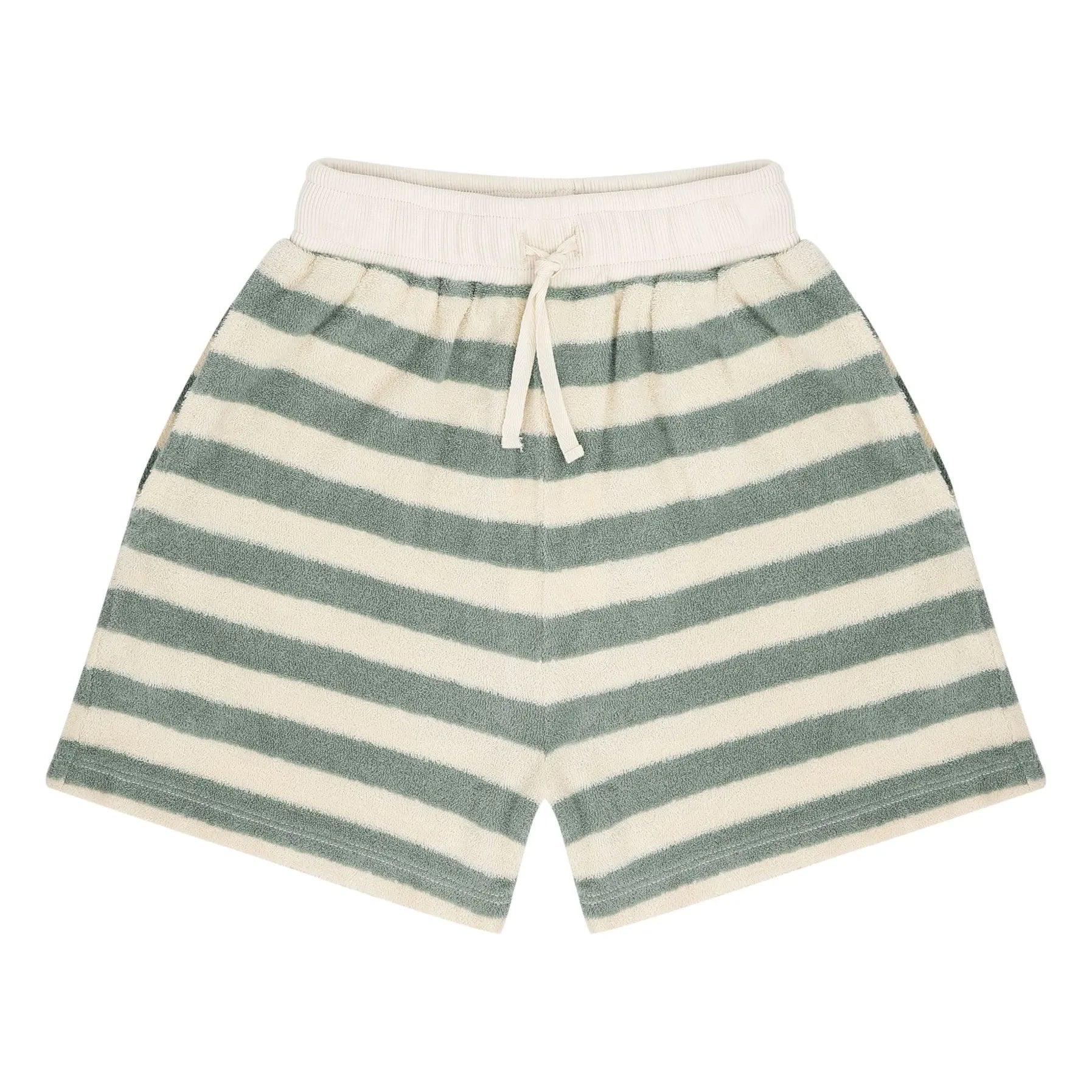 Jenest - Pantalones cortos de toalla de algodón orgánico a rayas Robin | Caqui