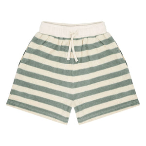 Jenest - Pantalones cortos de toalla de algodón orgánico a rayas Robin | Caqui