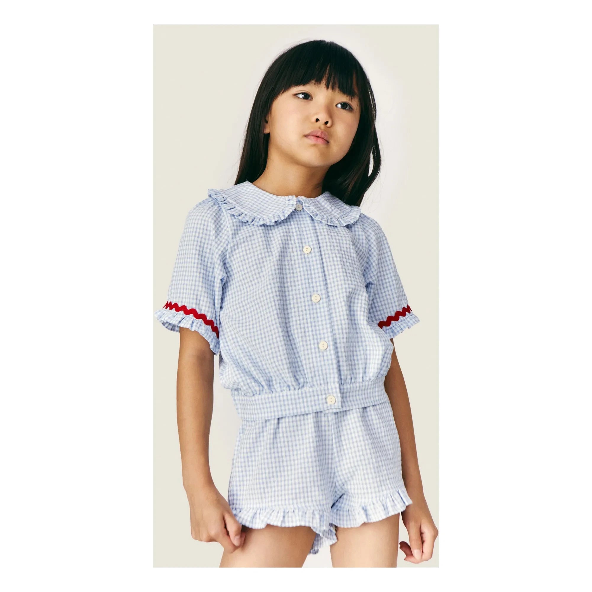 Mipounet - Blusa Claudine Yaka Sylvie Vichy | Azul Claro