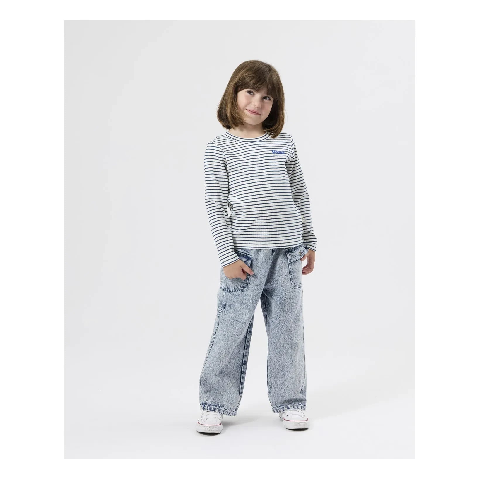 Goldie + Ace - Fitilli Çizgili Tişört | Mavi