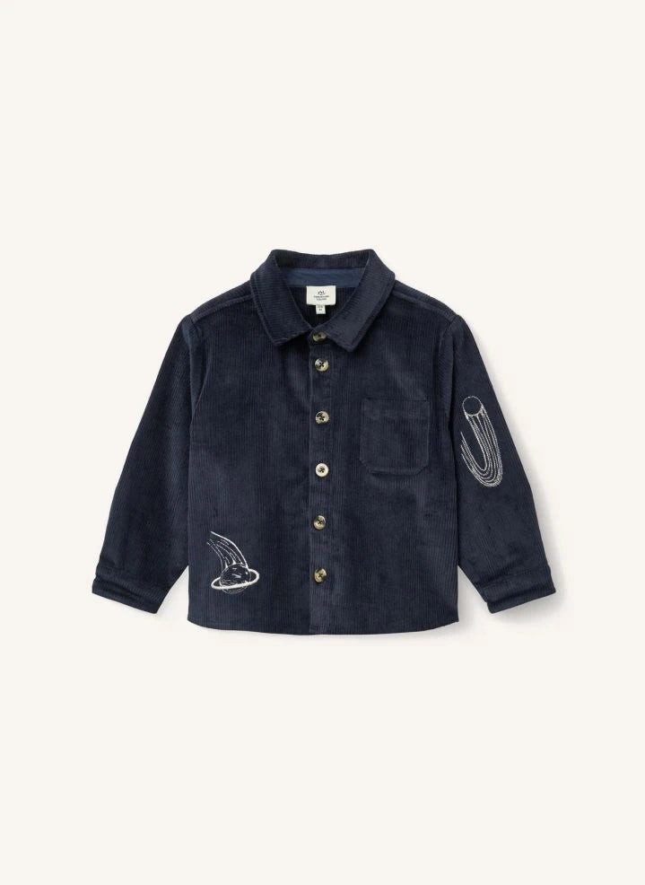 Copenhagen Colors - Camisa de pana acanalada de algodón orgánico con bordado "Planet" | Azul marino