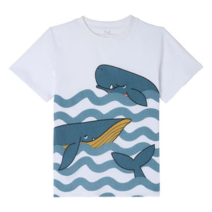 Stella McCartney Kids - Camiseta de Algodón Orgánico con Ballenas y Ondas | Azul