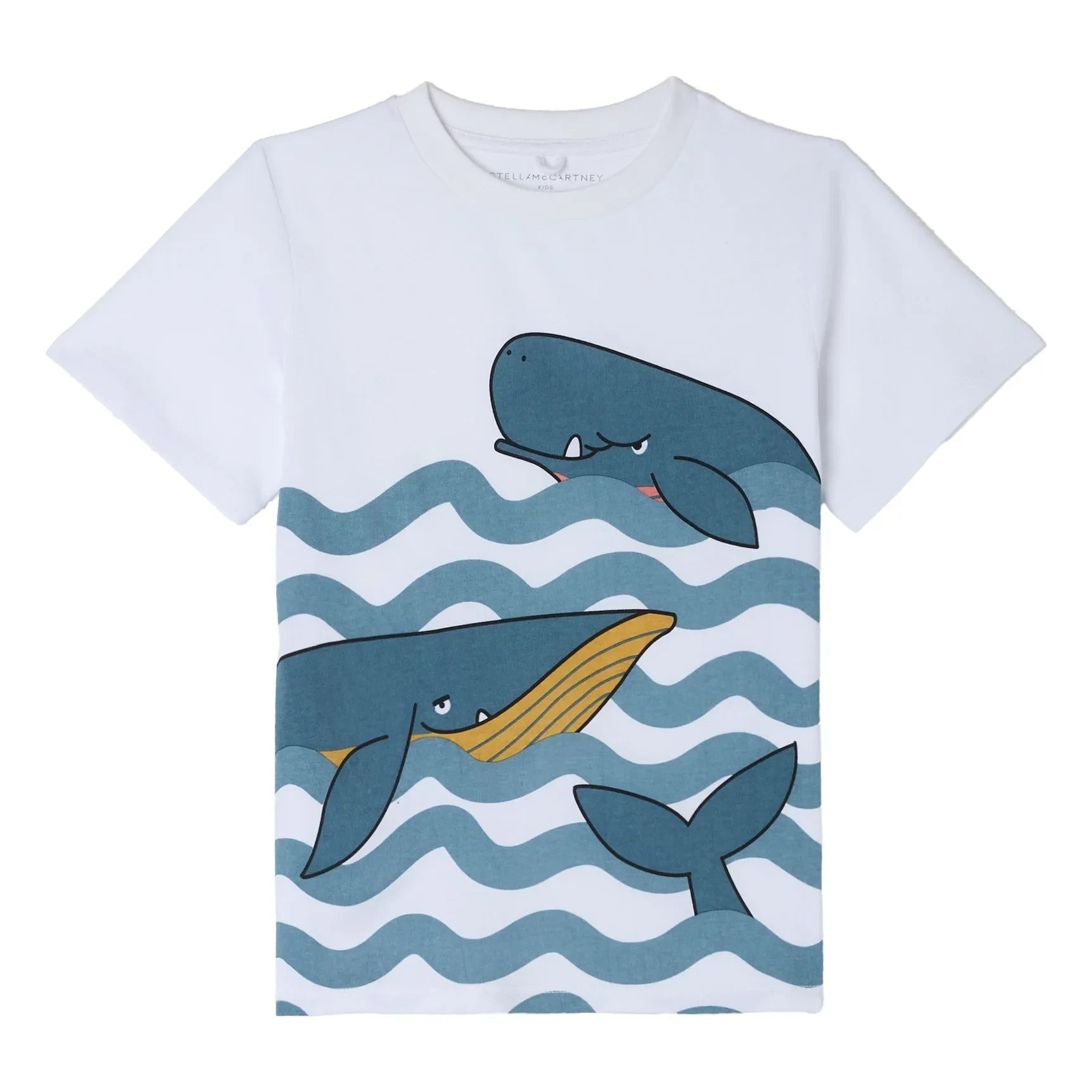 Stella McCartney Kids - Camiseta de Algodón Orgánico con Ballenas y Ondas | Azul