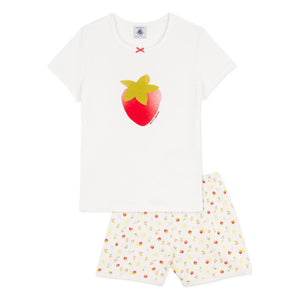 Petit Bateau - Pijama corto de algodón orgánico con estampado de fresas | Crudo