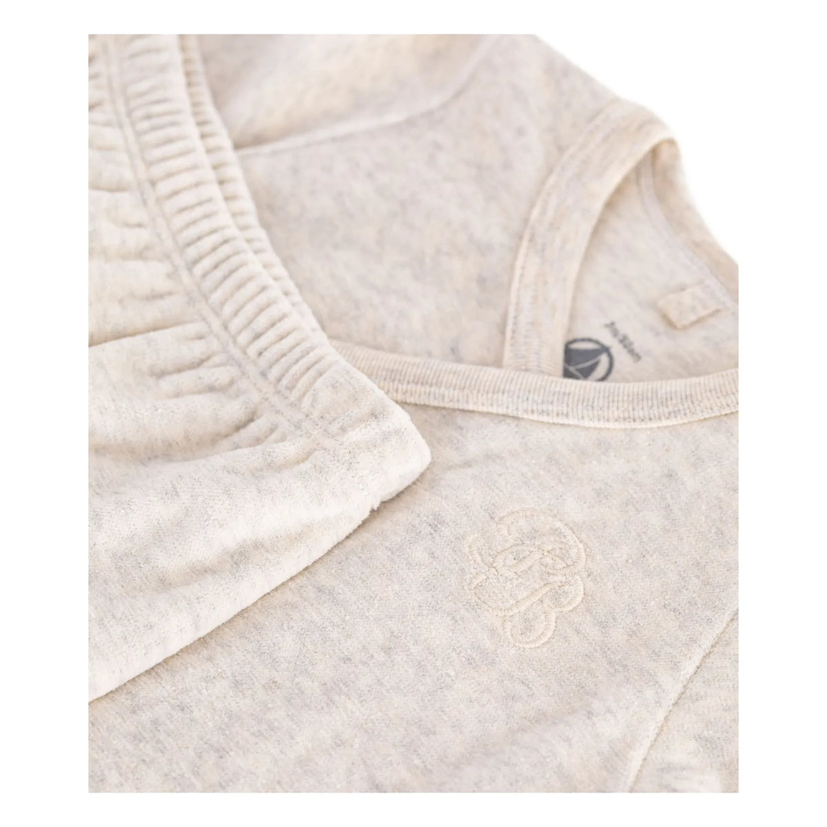 Petit Bateau - Conjunto de pantalón y body cruzado de terciopelo de algodón orgánico | Beige jaspeado