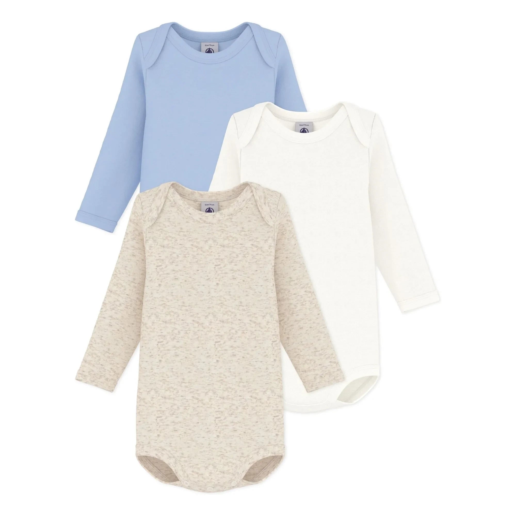 Petit Bateau - Conjunto de 3 Bodys Lisos de Algodón Orgánico | Azul