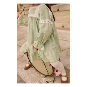 Louise Misha - Vestido de algodón orgánico Laureline | Verde almendra