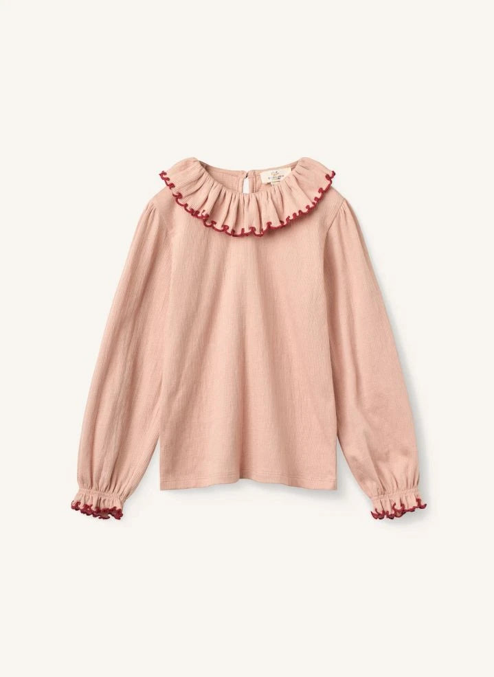Copenhagen Colors - Blusa de crepé con cuello con volantes | Rosa claro