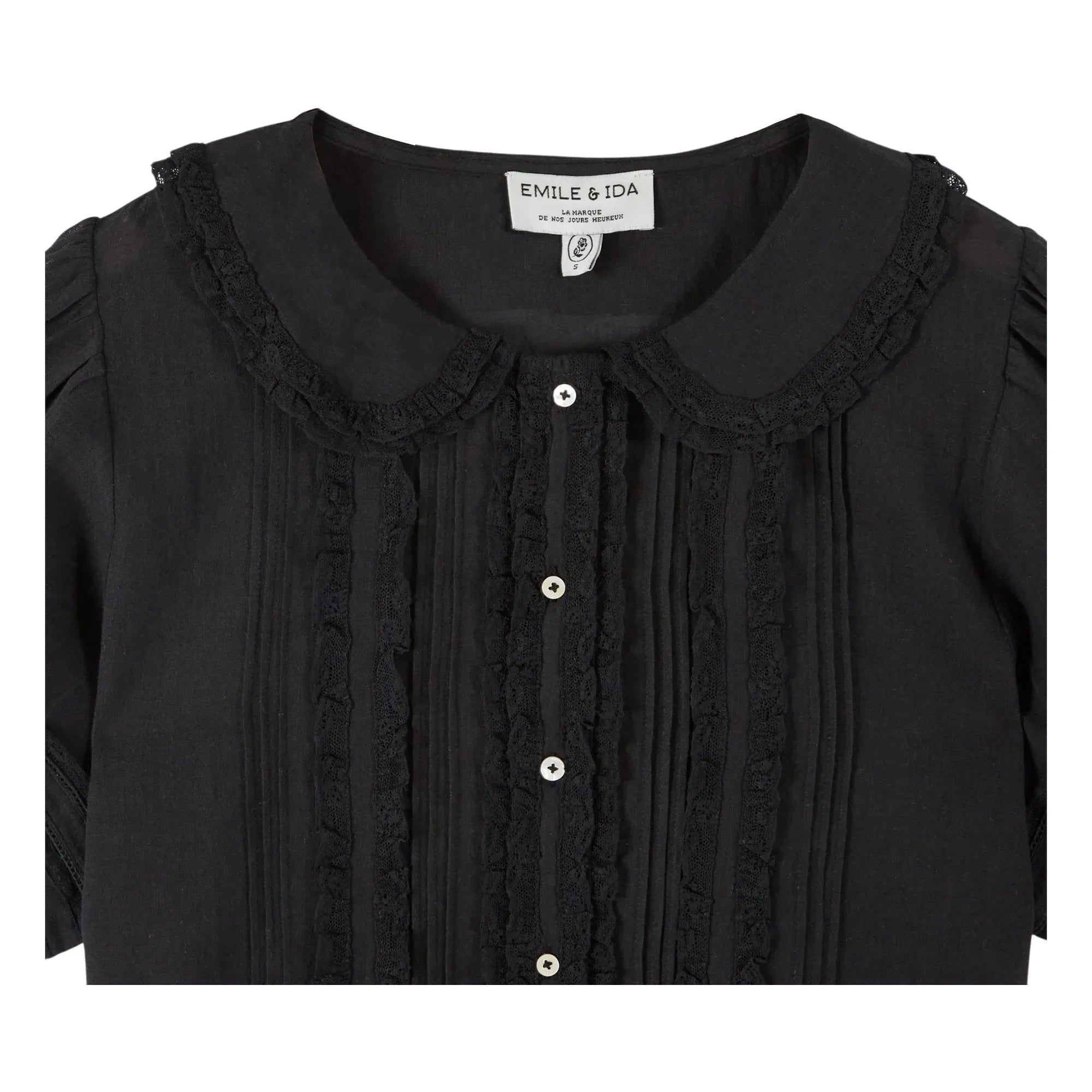 Emile et Ida - Blusa de algodón con encaje vintage | Negro