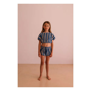 We Are Kids - Juju Shorts de toalla de algodón orgánico a rayas | Azul