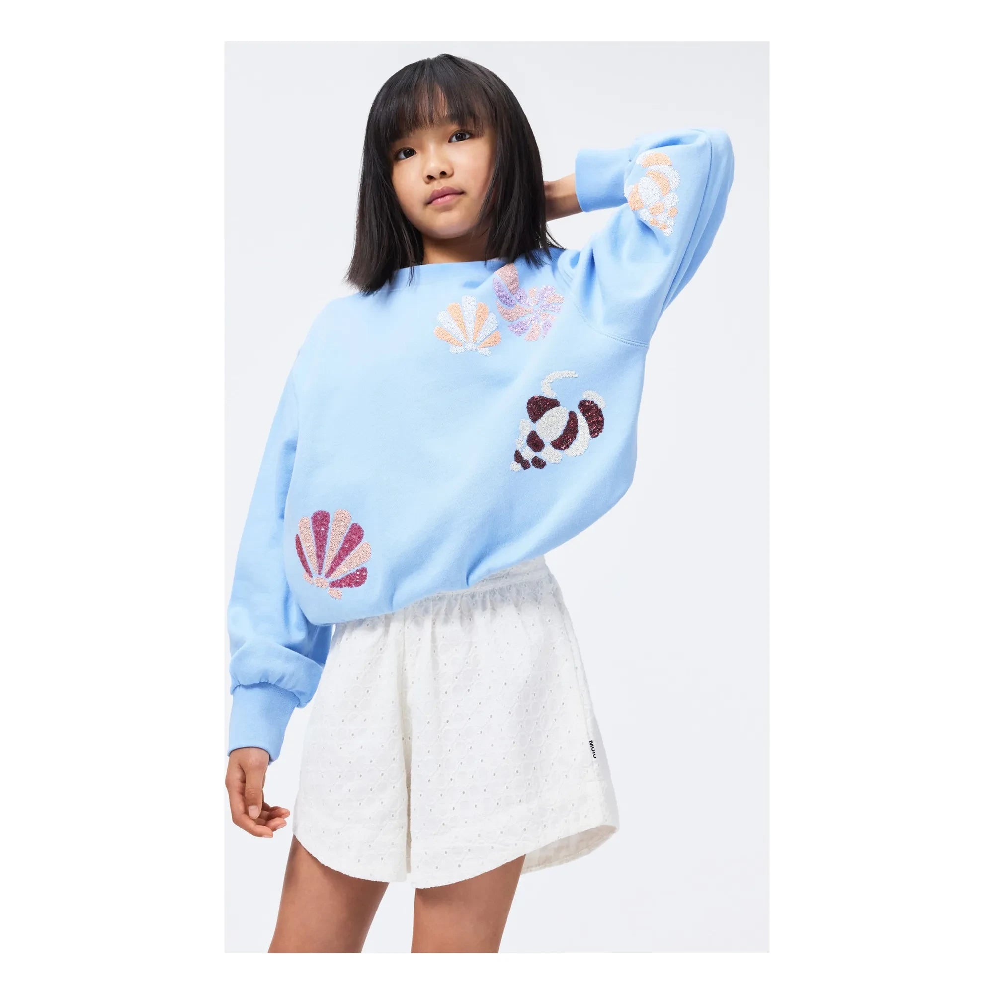 Molo - Sudadera de algodón orgánico con estampado de conchas | Azul claro
