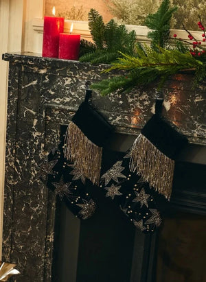 Anna + Nina - Calcetín de Navidad Starry Eve de Terciopelo | Negro
