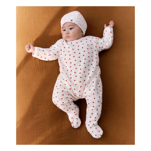 Petit Bateau - Pijama con pies Corazones Terciopelo Algodón Orgánico | Blanco