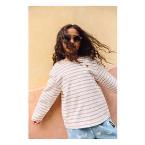 Liewood - Camiseta Tyler a rayas con corazón de algodón orgánico | Melocotón