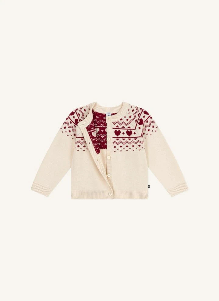 Petit Bateau - Chaleco de lana con corazón | Crudo