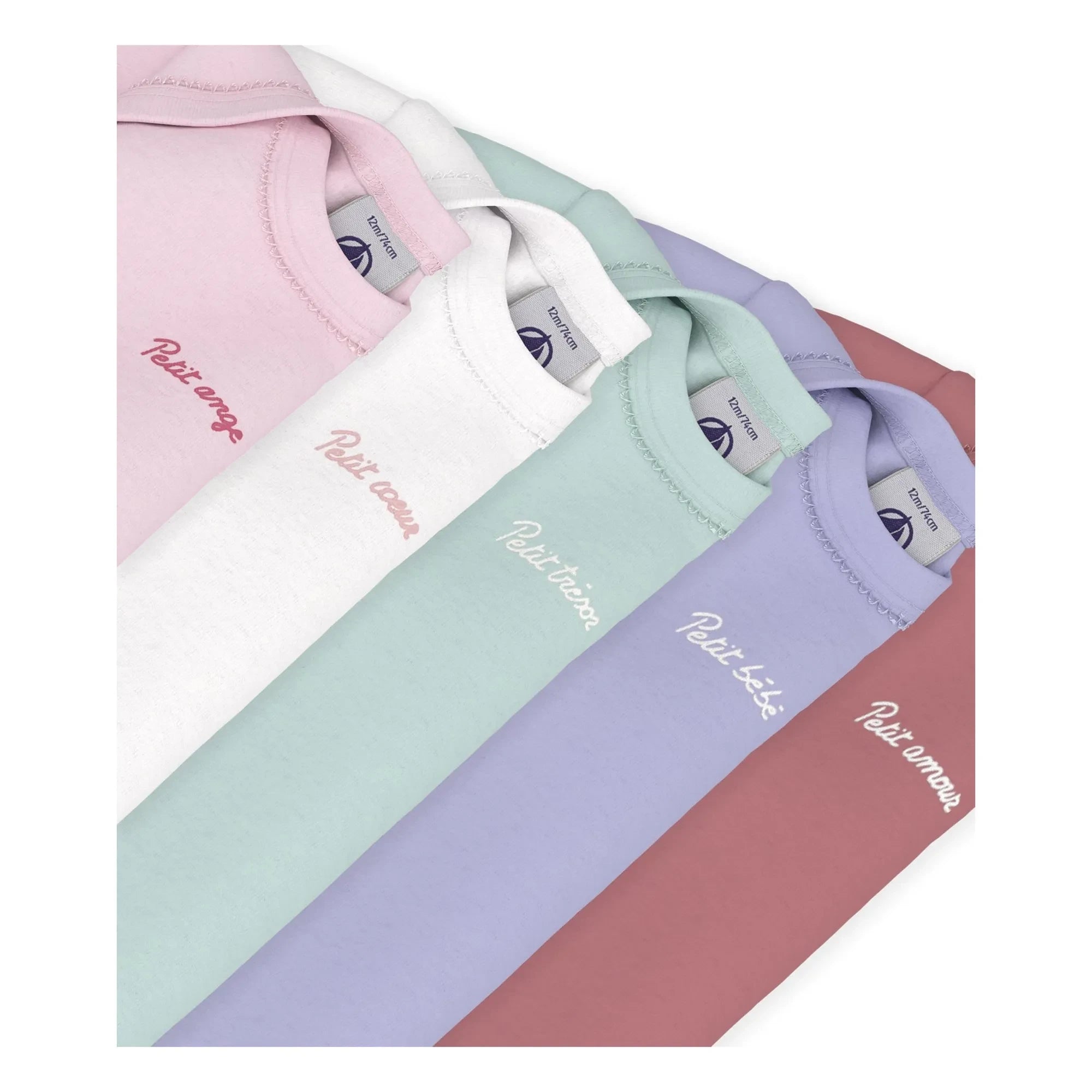 Petit Bateau - Conjunto de 5 Bodys de Algodón Orgánico Petit Coeur | Rosa