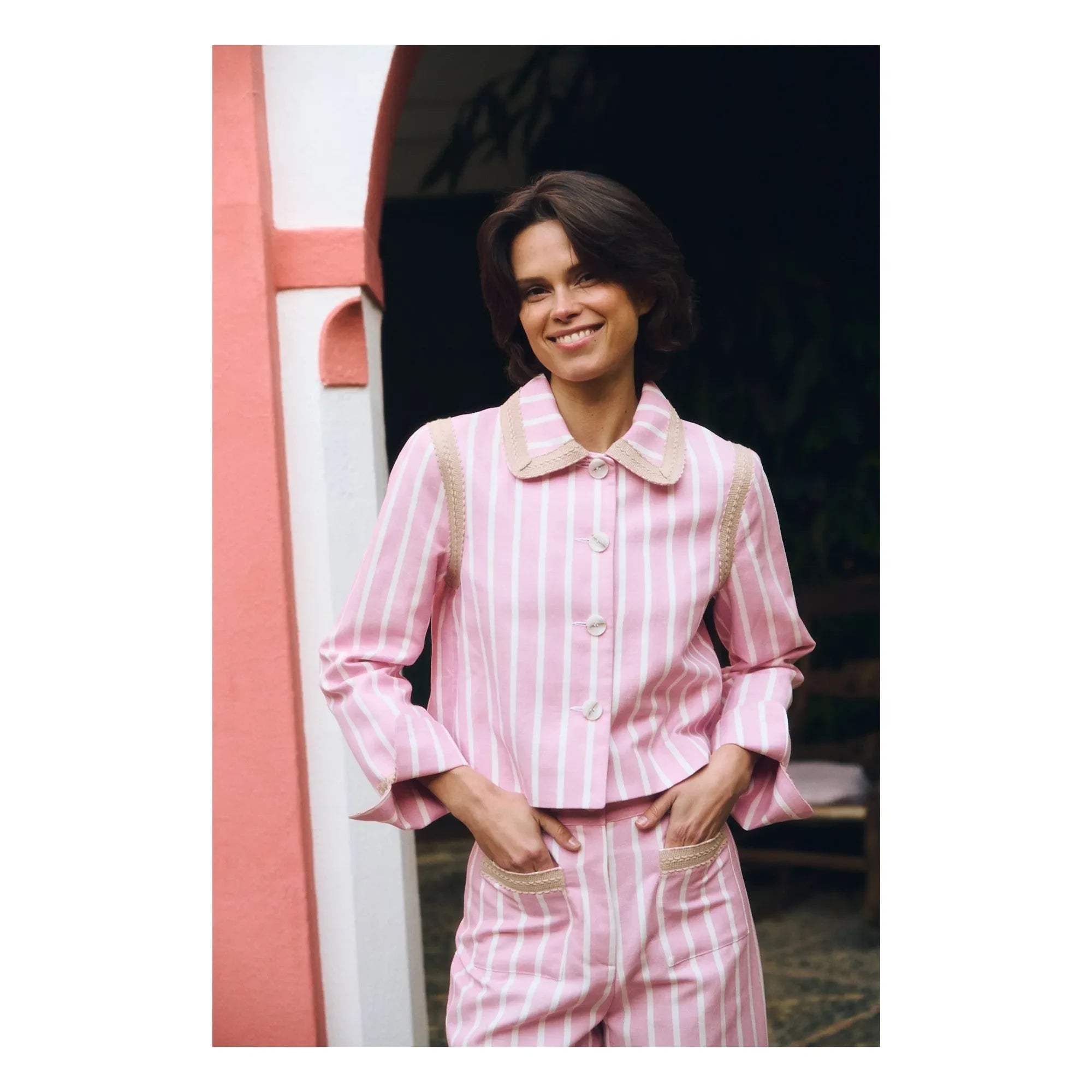 Maria de la Orden - Chaqueta a rayas de algodón Clover | Rosa