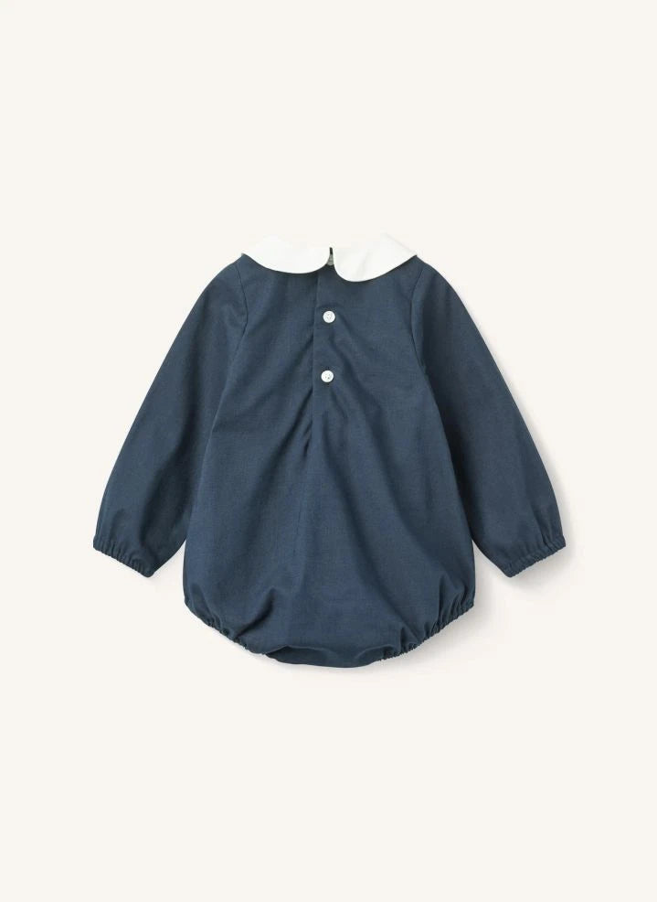 Copenhagen Colors - Mono de algodón orgánico con fruncido y bordados | Azul marino