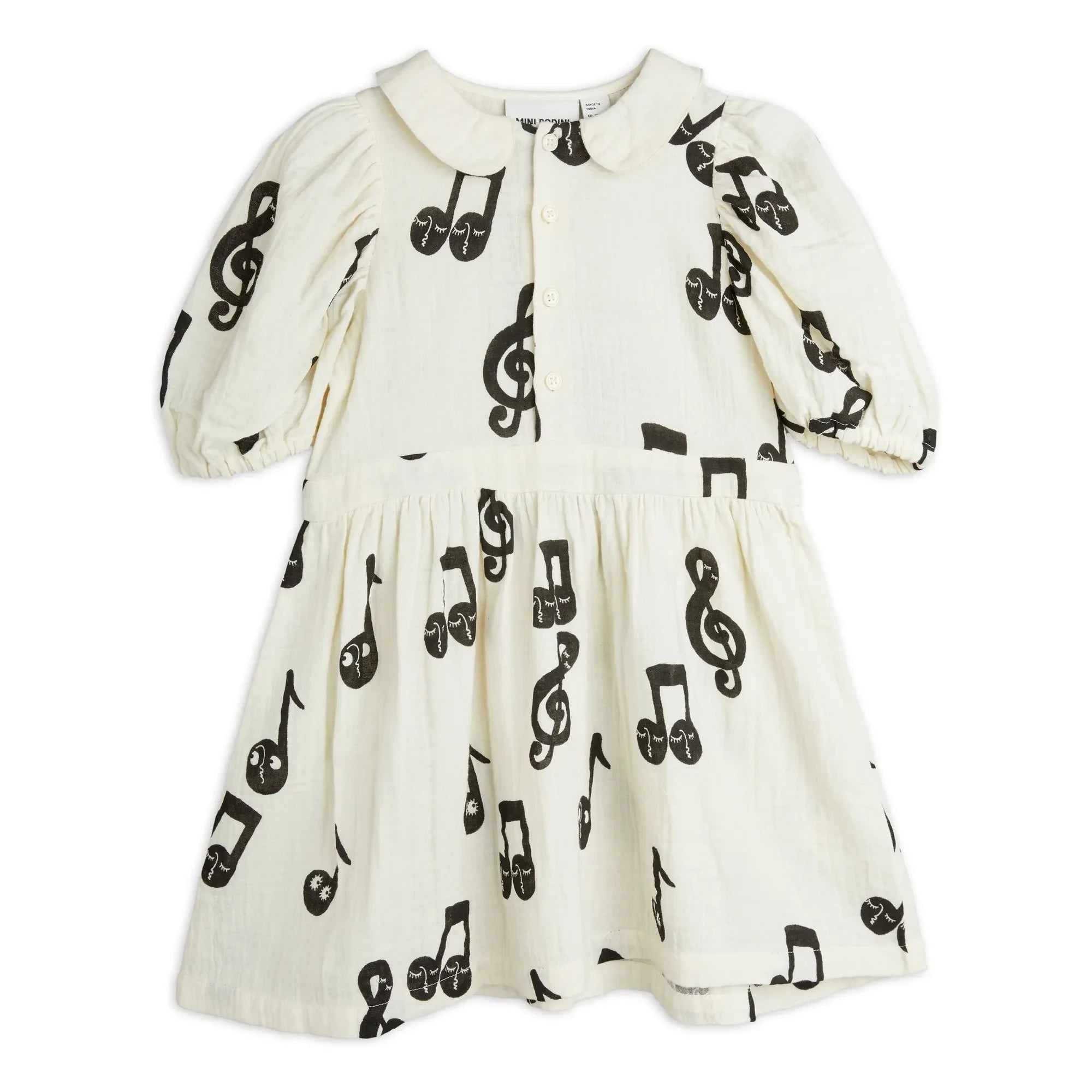 Mini Rodini - Vestido con estampado de notas | Gasa de algodón orgánico | Blanco