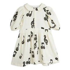 Mini Rodini - Vestido con estampado de notas | Gasa de algodón orgánico | Blanco