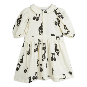 Mini Rodini - Vestido con estampado de notas | Gasa de algodón orgánico | Blanco