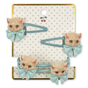 Konges Sløjd - Kedi Temalı Saç Tokası ve Scrunchie Seti | Mavi