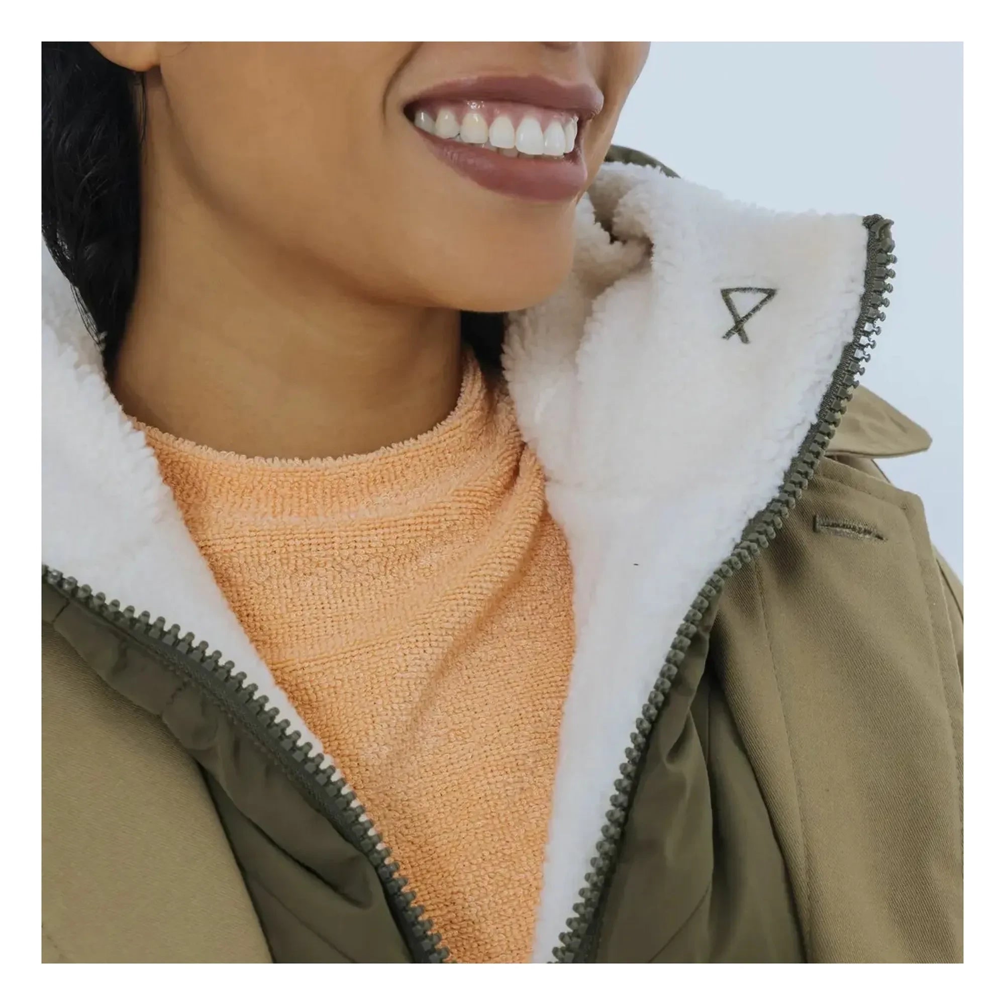Fudoon - Chaqueta con capucha reversible con efecto de borreguillo | Caqui