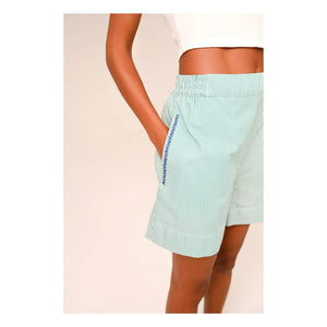 Sacrécoeur - Lilo Popelín Shorts bordados | Verde agua