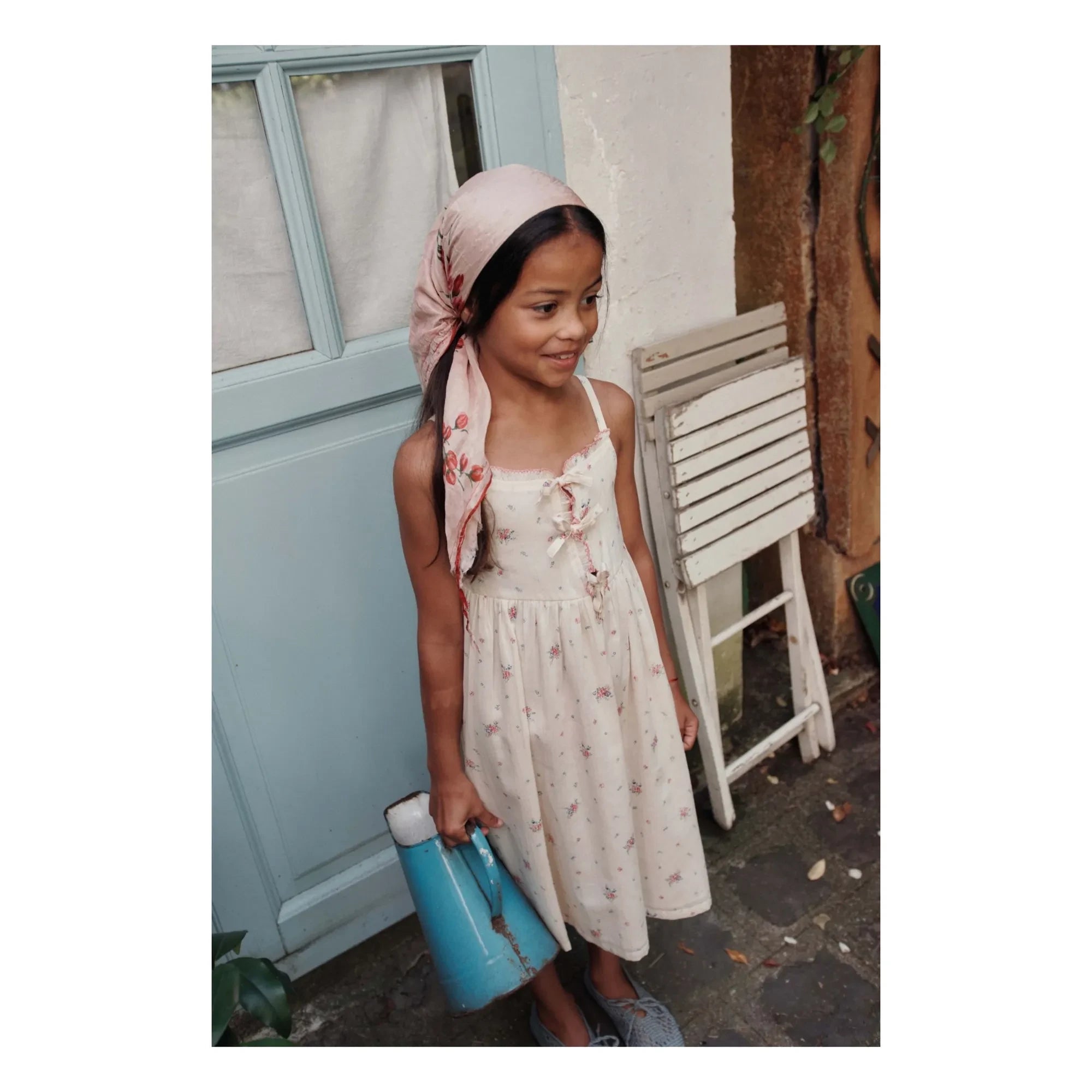 Emile et Ida - Vestido de algodón orgánico con nudos y flores | Crema