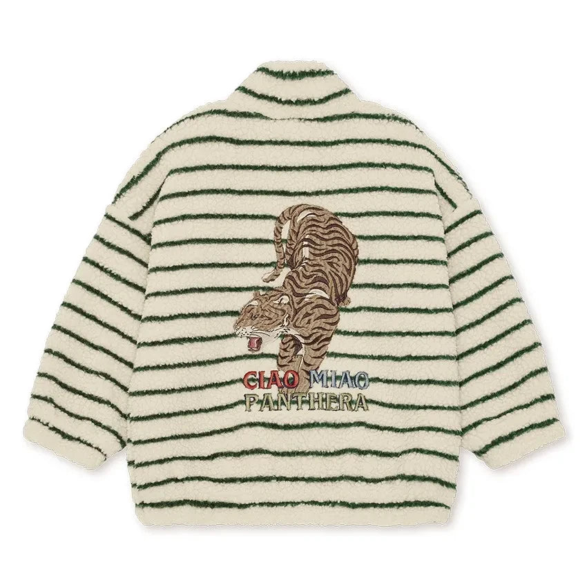 Konges Sløjd - Chaqueta Sherpa Jody a rayas de fibra reciclada | crudo