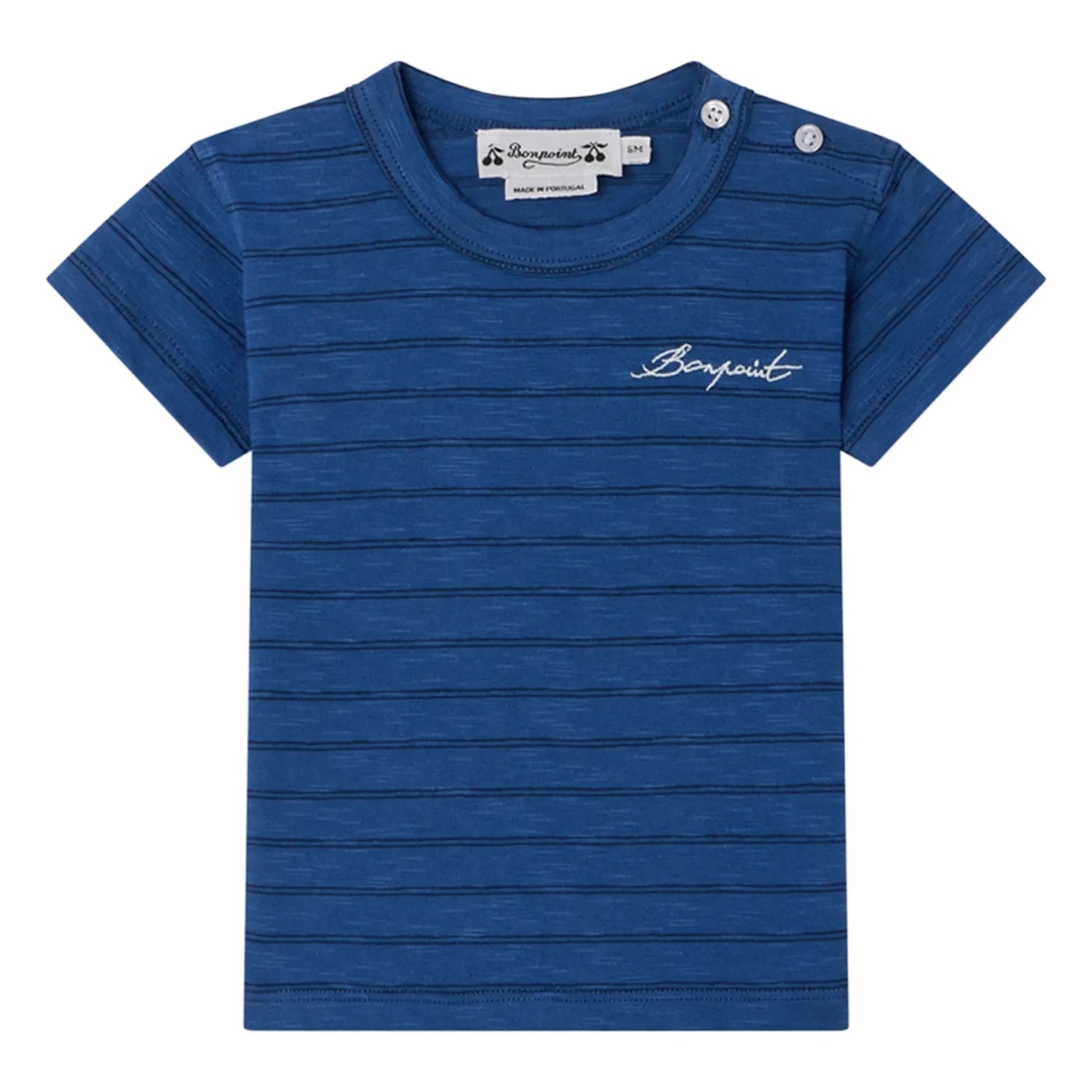 Bonpoint - Camiseta de algodón orgánico a rayas Tom | Azul real