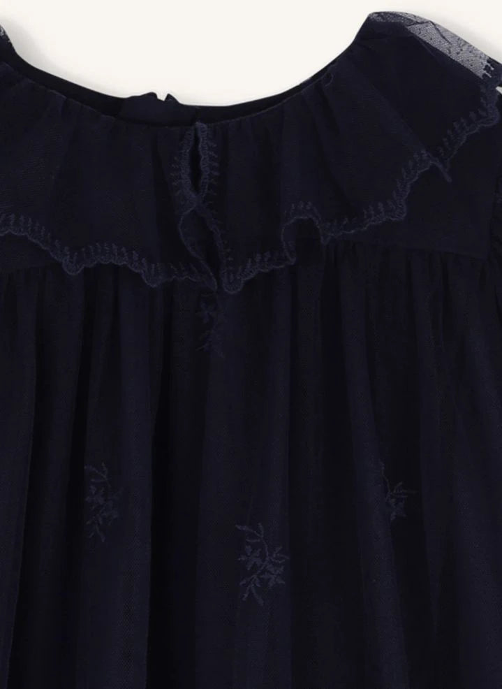 Chloé - Vestido con bordado de tul | Azul oscuro