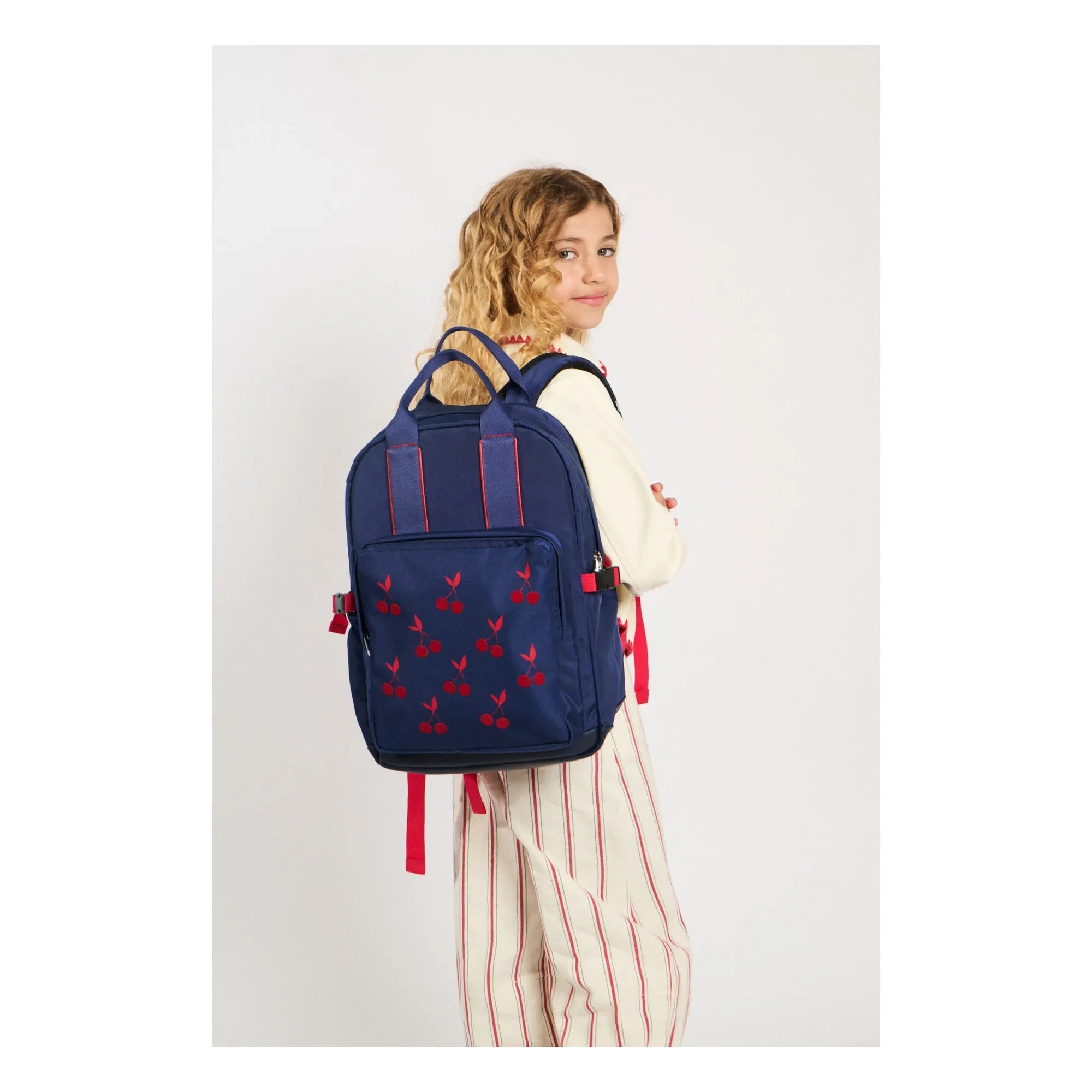 Caramel & Cie - Mochila de terciopelo cereza | Azul marino
