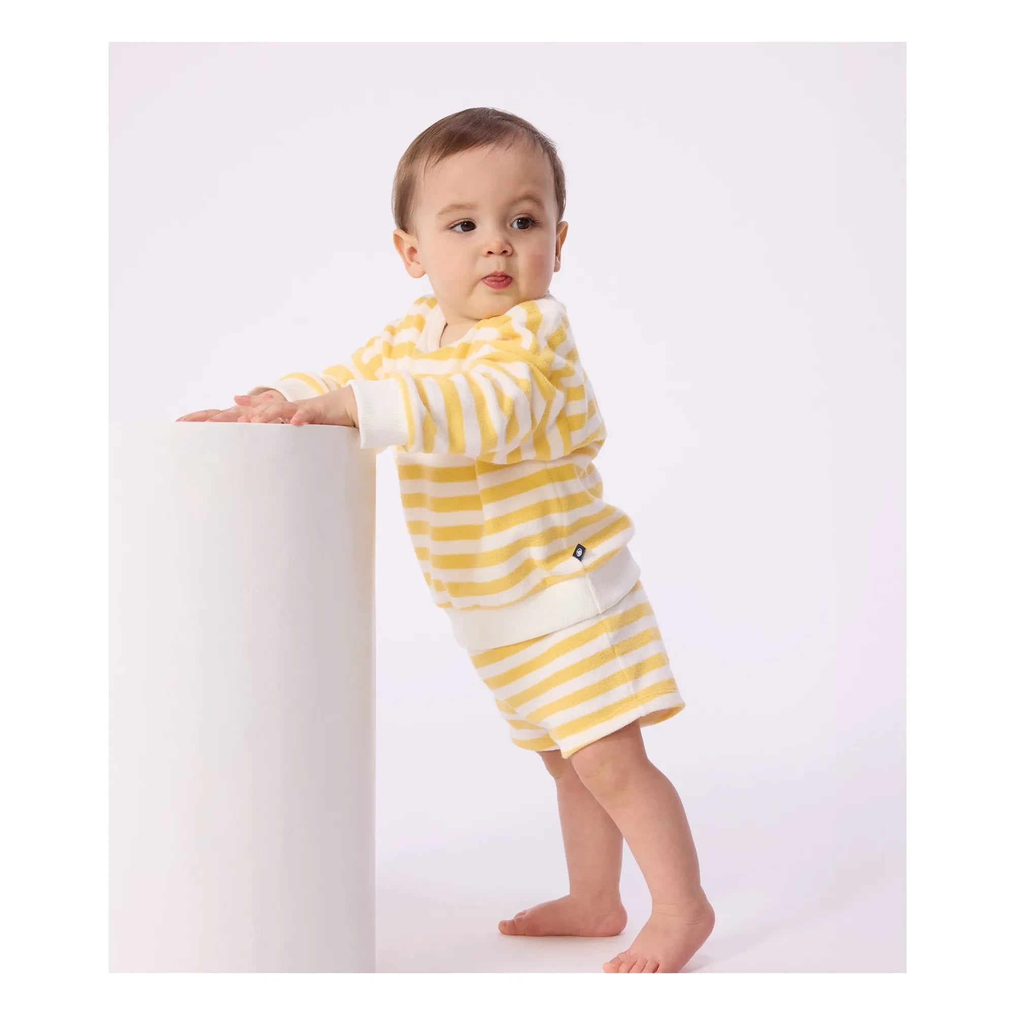 Petit Bateau - Pantalón corto de rizo a rayas | Amarillo