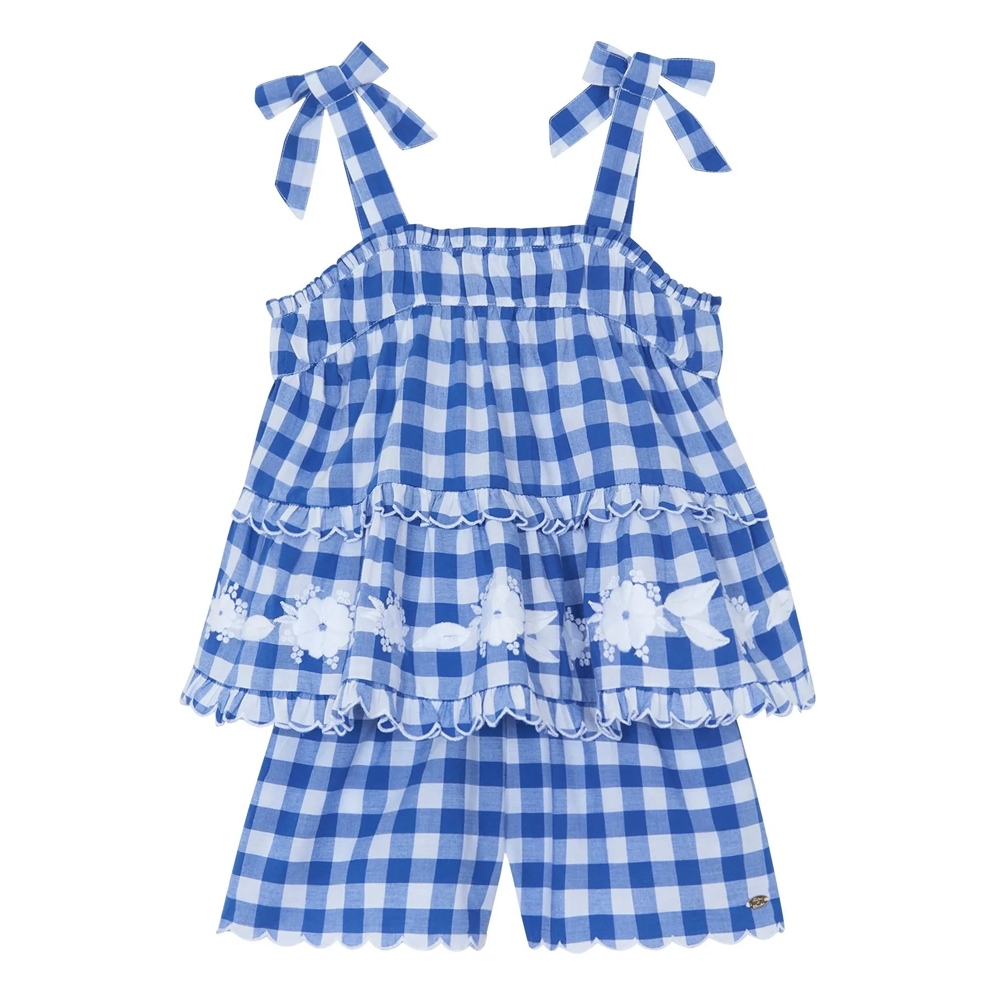 Tartine et Chocolat - Blusa bordada y conjunto de pantalón corto de cuadros | Azul real