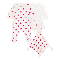 Petit Bateau - Conjunto de regalo de pijama-pelele de 3 piezas y corazones encantadores | Blanco