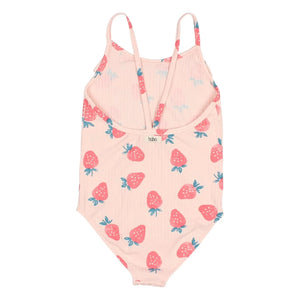 Búho - Bañador con fresas en relieve | Rosa palo