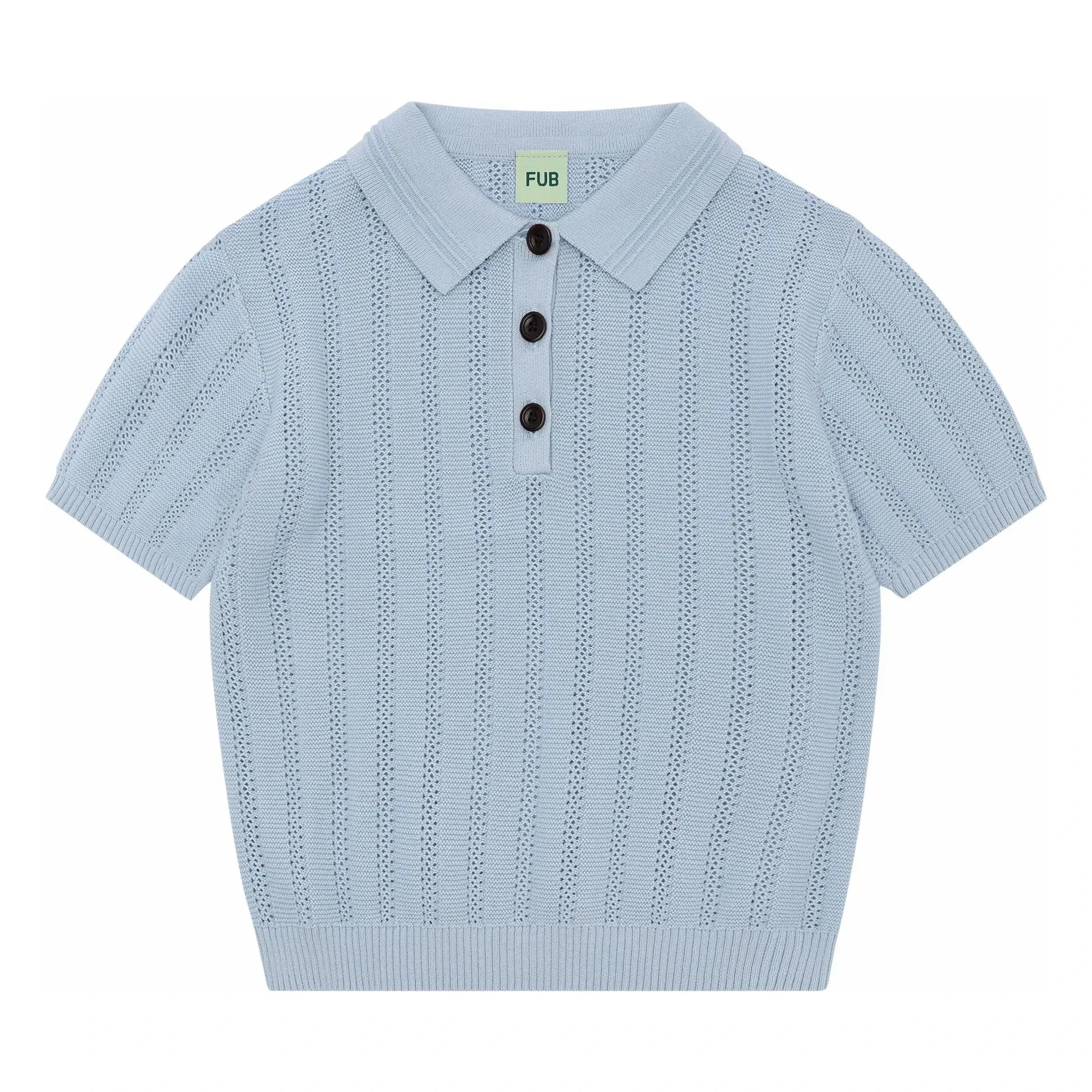 FUB - Camiseta polo de algodón orgánico con textura de punto fino | Azul claro