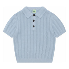 FUB - Camiseta polo de algodón orgánico con textura de punto fino | Azul claro