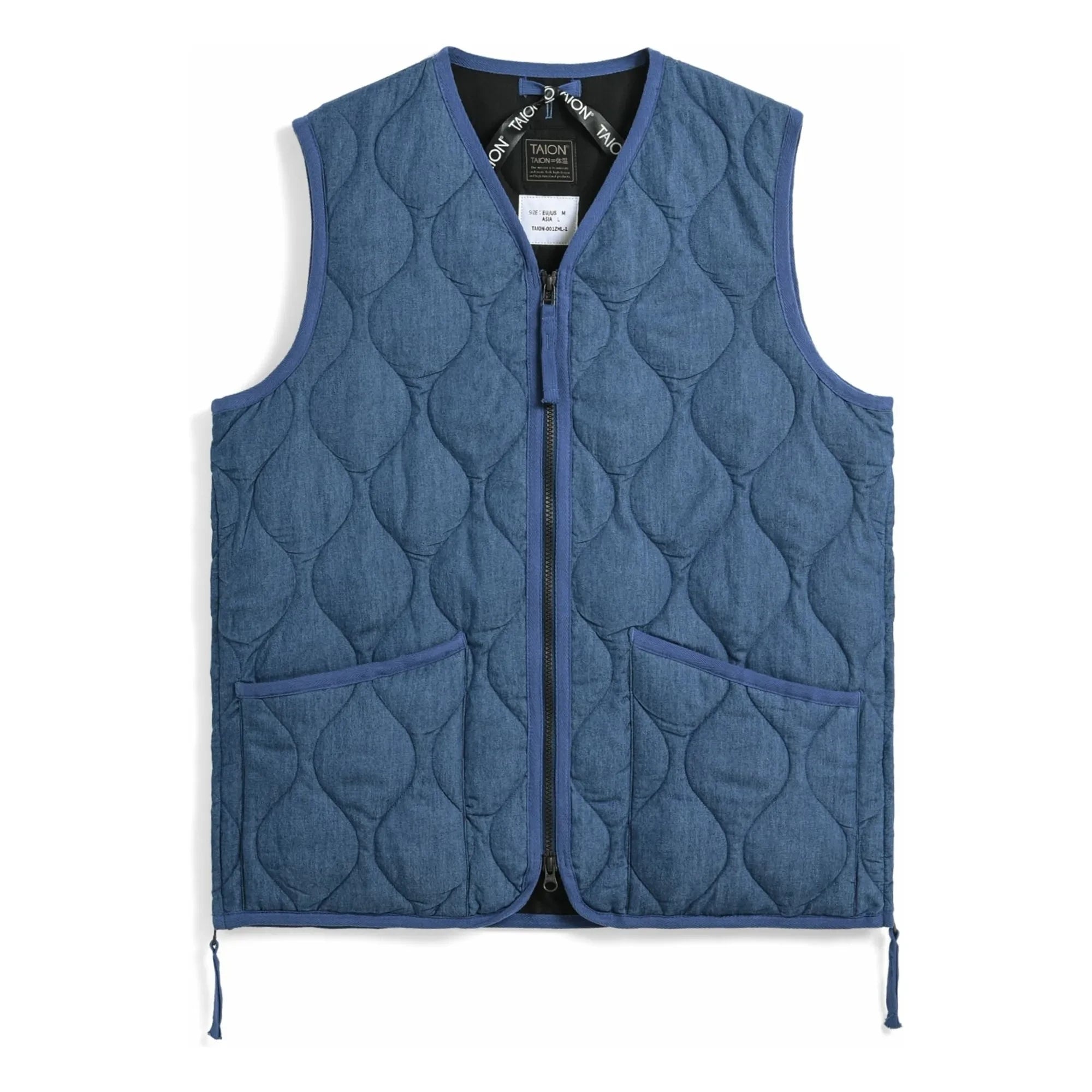 Taion - Chaleco militar sin mangas con cuello de pico unisex | Azul índigo