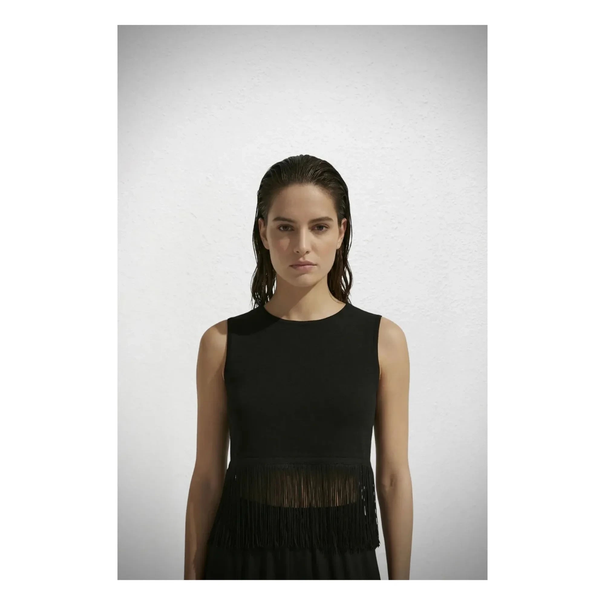 Vanessa Sposi - Top con borlas de lino | Negro