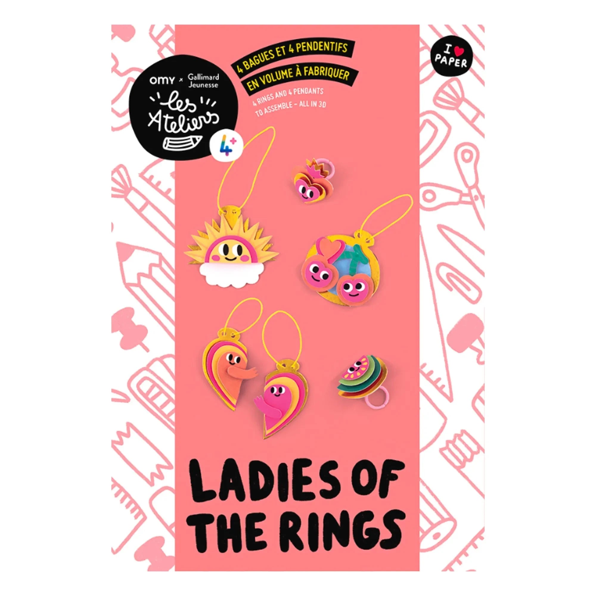 Omy x Gallimard Jeunesse - Set de 4 anillos y 4 colgantes para hacer
