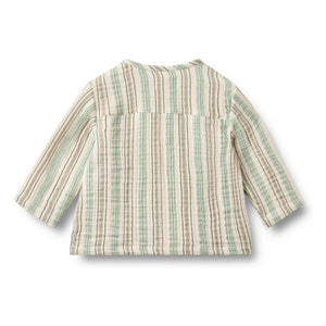 Wheat - Camisa de cuello mao de algodón orgánico a rayas | Verde claro