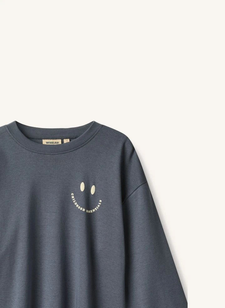 Wheat - Axe Print Smiley Camiseta orgánica de algodón | Gris azul