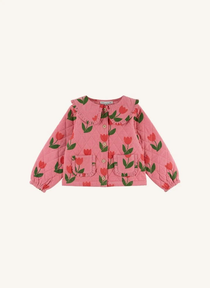 Emile et Ida - Chaqueta acolchada de tulipanes de terciopelo | Rosa