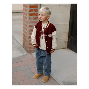 Rylee + Cru - Chaqueta Bomber de Terciopelo Varsity | Burdeos