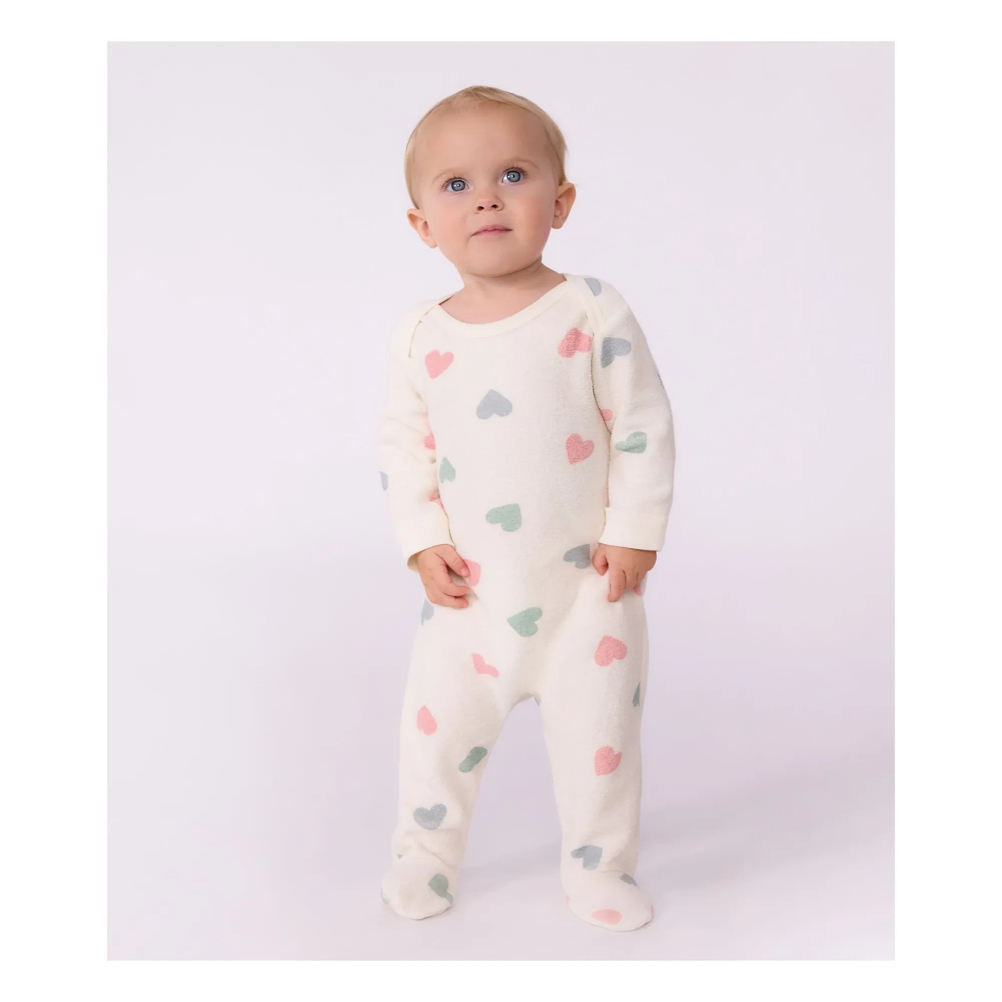 Petit Bateau - Pijamas Sleep Well de esponja con corazón | Crudo