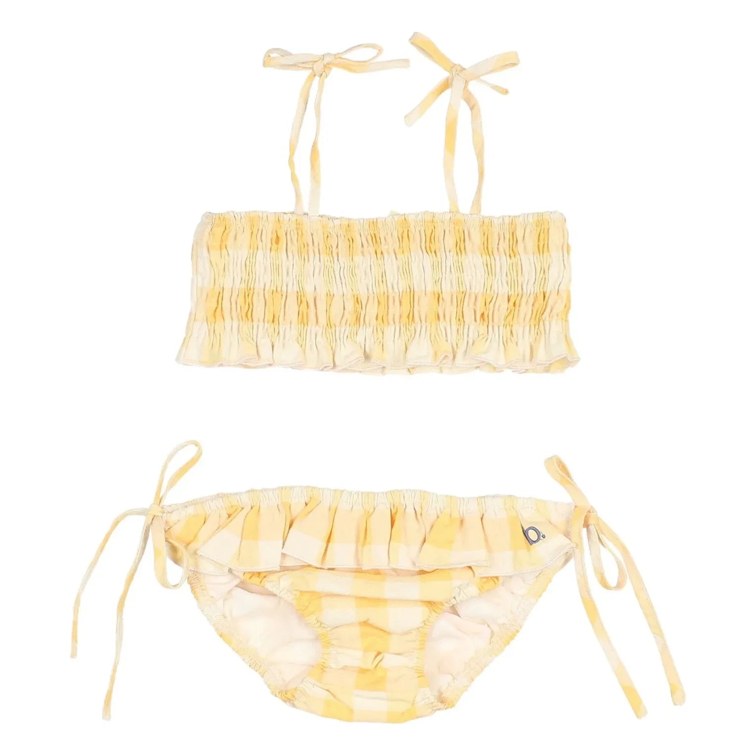 Búho - Bañador de algodón orgánico seersucker Vichy | Amarillo